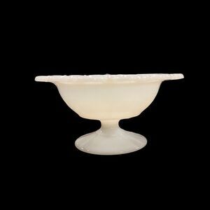 SOLD Vintage 1960s Anchor Hocking Old Colony 7" Milk Glass Lace Edge Compote